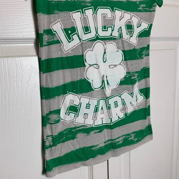 Gray and Green St Patrick’s Day Lucky Charm Scoop V Neck Short Sleeve Tee Shirt - Picture 4 of 6